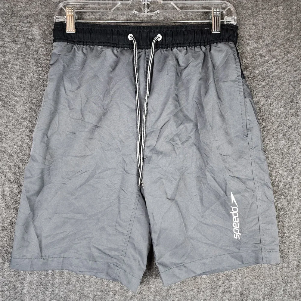Speedo Swim Trunks Mens Small Grey Black Colorblock Athletic Board Shorts